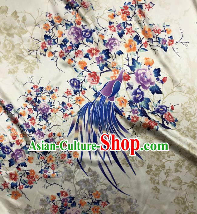 Chinese Classical Peacock Peony Pattern Design Beige Gambiered Guangdong Gauze Fabric Asian Traditional Cheongsam Silk Material