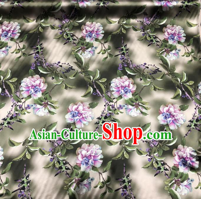 Chinese Classical Flowers Pattern Design Khaki Gambiered Guangdong Gauze Fabric Asian Traditional Cheongsam Silk Material