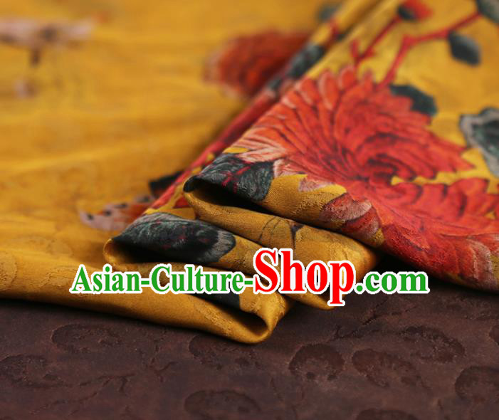 Chinese Classical Chrysanthemum Pattern Design Ginger Mulberry Silk Fabric Asian Traditional Cheongsam Silk Material
