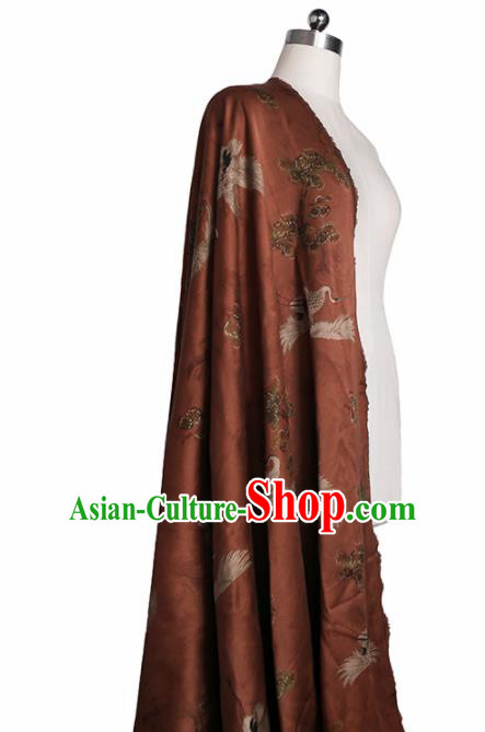 Chinese Classical Crane Pine Pattern Design Rust Red Mulberry Silk Fabric Asian Traditional Cheongsam Silk Material