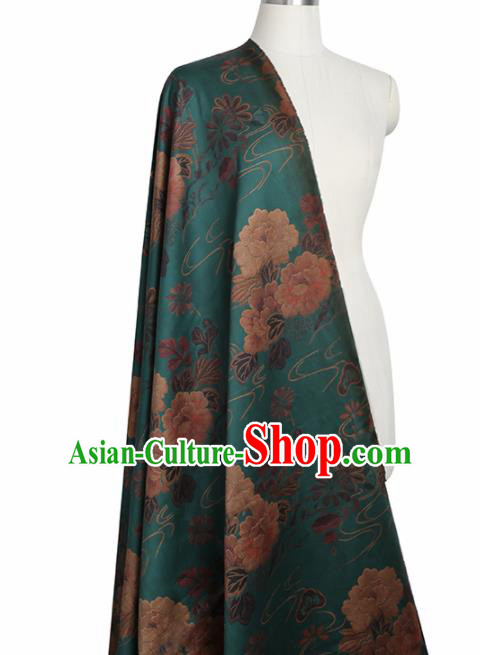 Chinese Classical Peony Pattern Design Peacock Green Mulberry Silk Fabric Asian Traditional Cheongsam Silk Material