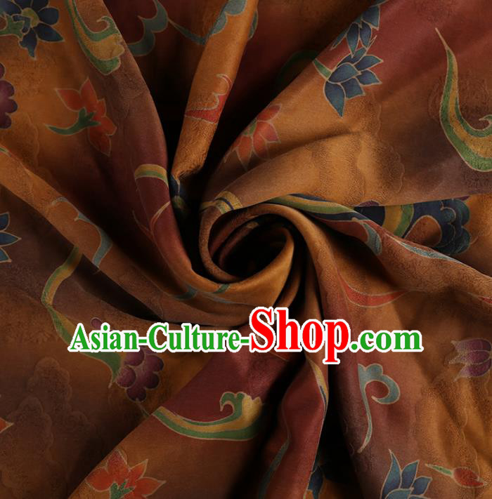 Chinese Classical Flowers Pattern Design Ginger Mulberry Silk Fabric Asian Traditional Cheongsam Silk Material