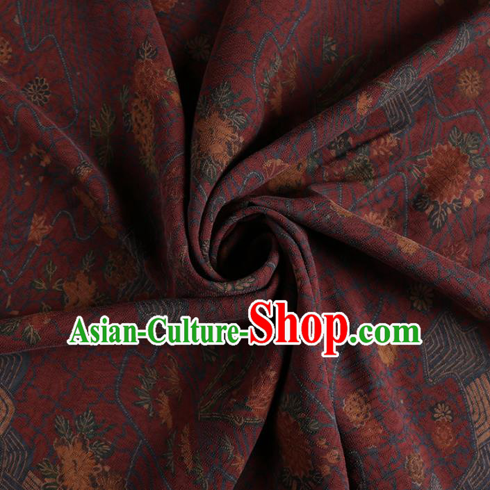 Chinese Classical Dandelion Pattern Design Purplish Red Mulberry Silk Fabric Asian Traditional Cheongsam Silk Material