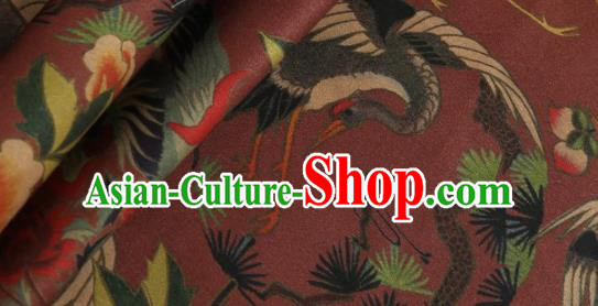 Chinese Classical Crane Peony Pattern Design Purplish Red Mulberry Silk Fabric Asian Traditional Cheongsam Silk Material