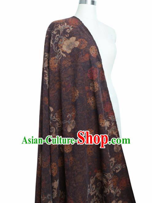 Chinese Classical Lotus Pattern Design Deep Brown Mulberry Silk Fabric Asian Traditional Cheongsam Silk Material