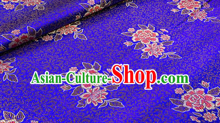 Chinese Classical Wheat Peony Pattern Design Royalblue Brocade Fabric Asian Traditional Satin Tang Suit Silk Material
