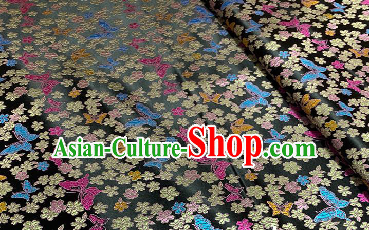 Chinese Classical Butterfly Plum Pattern Design Black Brocade Fabric Asian Traditional Satin Tang Suit Silk Material
