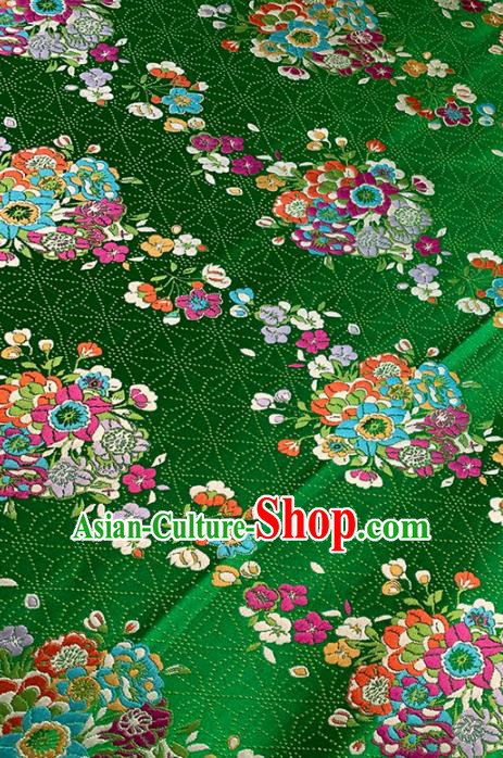 Chinese Classical Bouquet Pattern Design Deep Green Brocade Fabric Asian Traditional Satin Tang Suit Silk Material