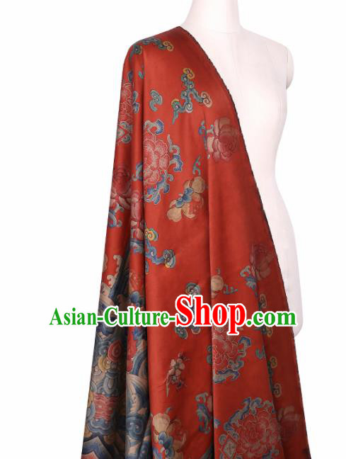Chinese Classical Peony Pattern Design Red Mulberry Silk Fabric Asian Traditional Cheongsam Silk Material