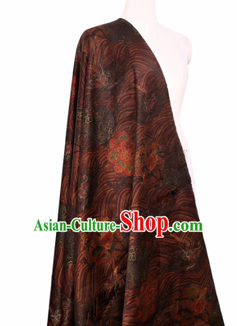 Chinese Classical Peony Pattern Design Deep Brown Mulberry Silk Fabric Asian Traditional Cheongsam Silk Material