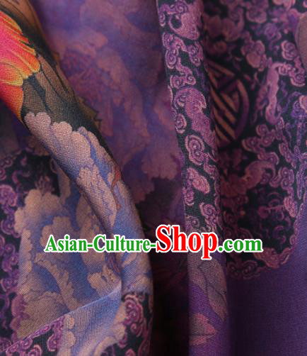 Chinese Classical Peony Pattern Design Purple Mulberry Silk Fabric Asian Traditional Cheongsam Silk Material