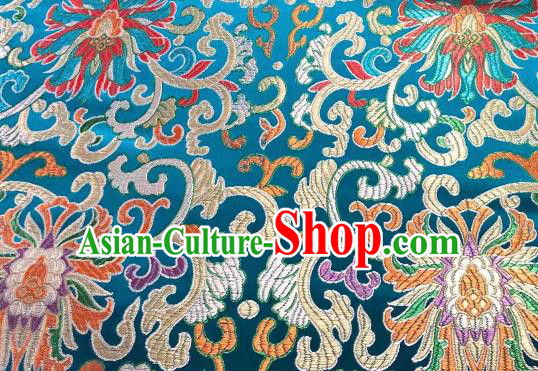 Chinese Classical Royal Pattern Design Peacock Blue Brocade Fabric Asian Traditional Satin Tang Suit Silk Material