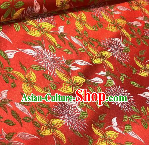 Chinese Classical Royal Flowers Pattern Design Red Brocade Fabric Asian Traditional Satin Tang Suit Silk Material