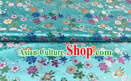 Japanese Kimono Classical Florescence Pattern Design Light Blue Brocade Fabric Asian Traditional Satin Silk Material