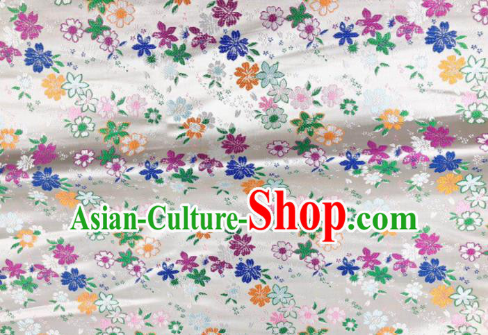 Japanese Kimono Classical Florescence Pattern Design White Brocade Fabric Asian Traditional Satin Silk Material