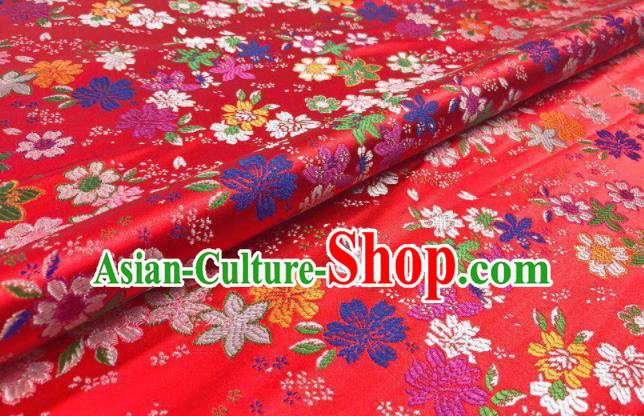 Japanese Kimono Classical Florescence Pattern Design Red Brocade Fabric Asian Traditional Satin Silk Material