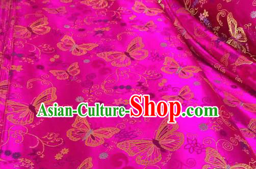 Chinese Classical Royal Butterfly Pattern Design Rosy Brocade Fabric Asian Traditional Satin Tang Suit Silk Material