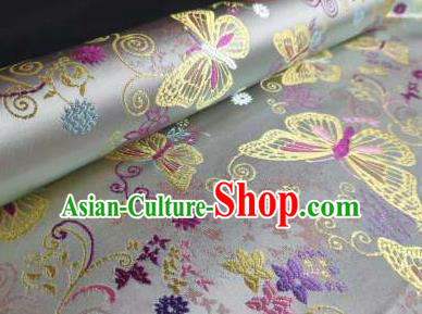 Chinese Classical Royal Butterfly Pattern Design White Brocade Fabric Asian Traditional Satin Tang Suit Silk Material