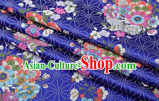 Chinese Classical Flowers Bouquet Pattern Design Royalblue Brocade Fabric Asian Traditional Satin Silk Material