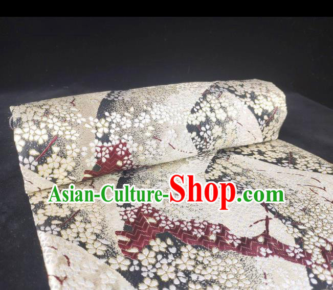 Japanese Classical Sakura Pattern Design White Brocade Fabric Asian Traditional Satin Kimono Silk Material