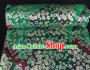 Japanese Classical Sakura Pattern Design Green Brocade Fabric Asian Traditional Satin Kimono Silk Material