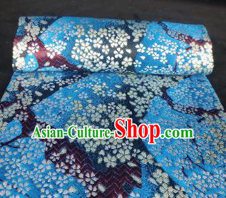 Japanese Classical Sakura Pattern Design Blue Brocade Fabric Asian Traditional Satin Kimono Silk Material