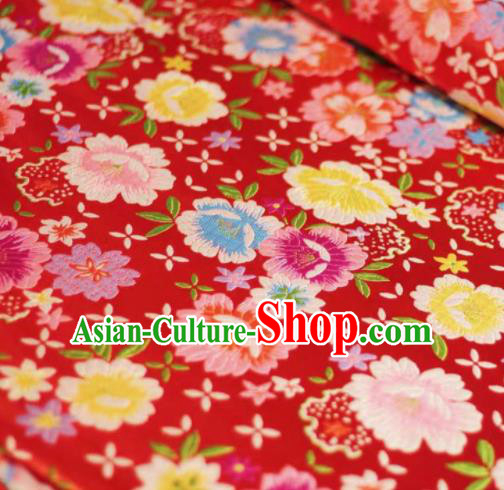 Chinese Classical Beautiful Flowers Pattern Design Red Brocade Fabric Asian Traditional Satin Silk Material