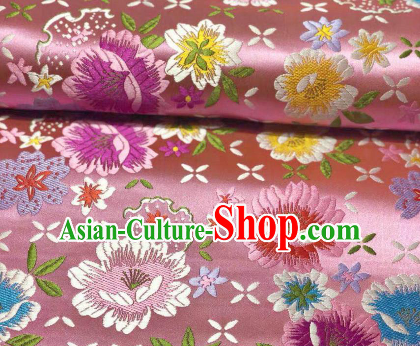 Chinese Classical Beautiful Flowers Pattern Design Pink Brocade Fabric Asian Traditional Satin Silk Material