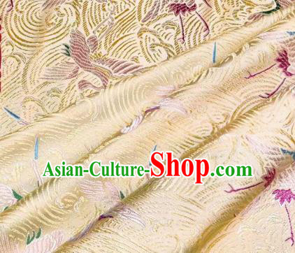 Chinese Classical Royal Cranes Pattern Design Light Golden Brocade Fabric Asian Traditional Satin Silk Material
