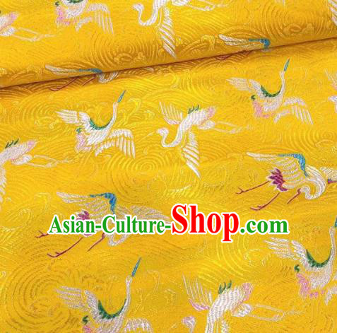 Chinese Classical Royal Cranes Pattern Design Golden Brocade Fabric Asian Traditional Satin Silk Material