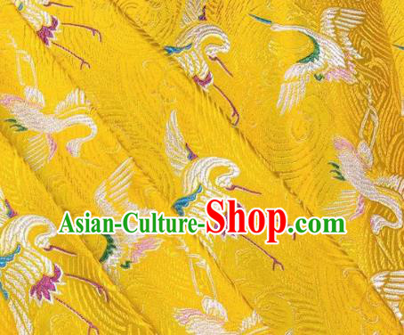 Chinese Classical Royal Cranes Pattern Design Golden Brocade Fabric Asian Traditional Satin Silk Material