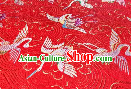 Chinese Classical Royal Cranes Pattern Design Red Brocade Fabric Asian Traditional Satin Silk Material