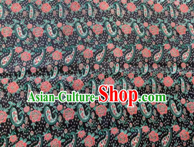 Chinese Classical Loquat Flower Pattern Design Black Brocade Fabric Asian Traditional Satin Silk Material