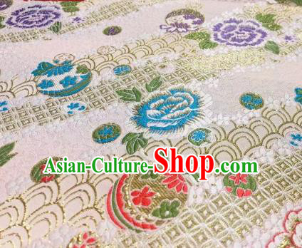 Japanese Classical Peony Pattern Design White Brocade Fabric Asian Traditional Satin Silk Material