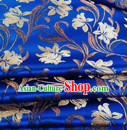 Chinese Classical Timbo Flowers Pattern Design Royalblue Brocade Fabric Asian Traditional Satin Silk Material