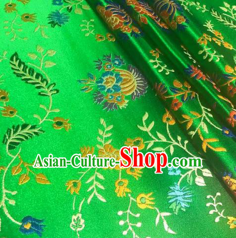 Chinese Classical Chrysanthemum Pattern Design Green Brocade Fabric Asian Traditional Satin Silk Material