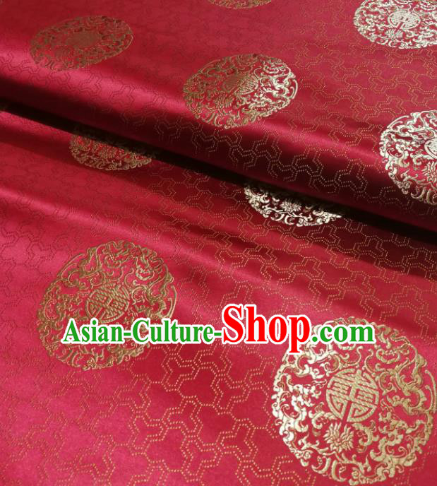Chinese Royal Pattern Design Wine Red Brocade Fabric Asian Traditional Satin Silk Material