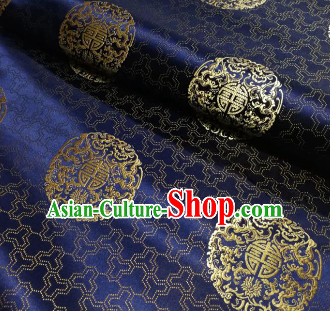 Chinese Royal Pattern Design Navy Brocade Fabric Asian Traditional Satin Silk Material