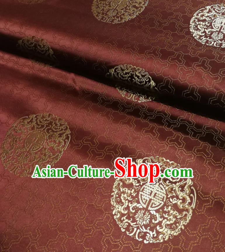 Chinese Royal Pattern Design Rust Red Brocade Fabric Asian Traditional Satin Silk Material