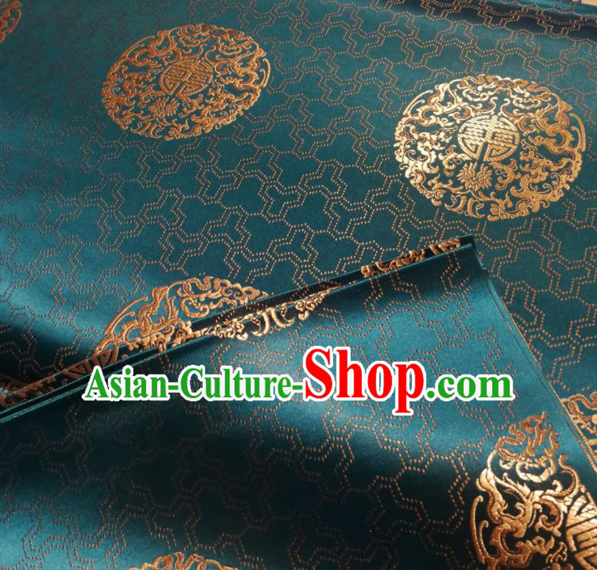 Chinese Royal Pattern Design Peacock Green Brocade Fabric Asian Traditional Satin Silk Material
