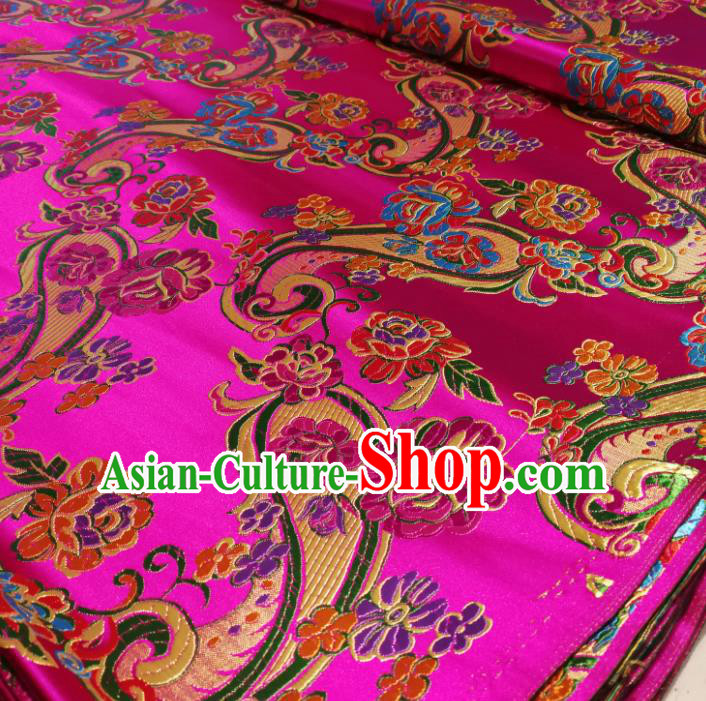 Chinese Royal Loquat Flower Pattern Design Rosy Nanjing Brocade Fabric Asian Traditional Satin Silk Material