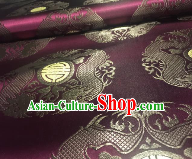 Chinese Royal Dragons Pattern Design Purple Brocade Fabric Asian Traditional Satin Silk Material