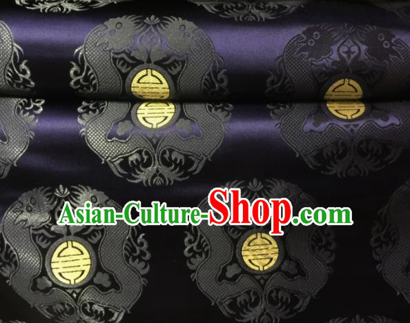 Chinese Royal Dragons Pattern Design Navy Brocade Fabric Asian Traditional Satin Silk Material