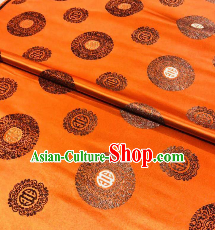 Chinese Royal Round Pattern Design Orange Brocade Fabric Asian Traditional Satin Silk Material