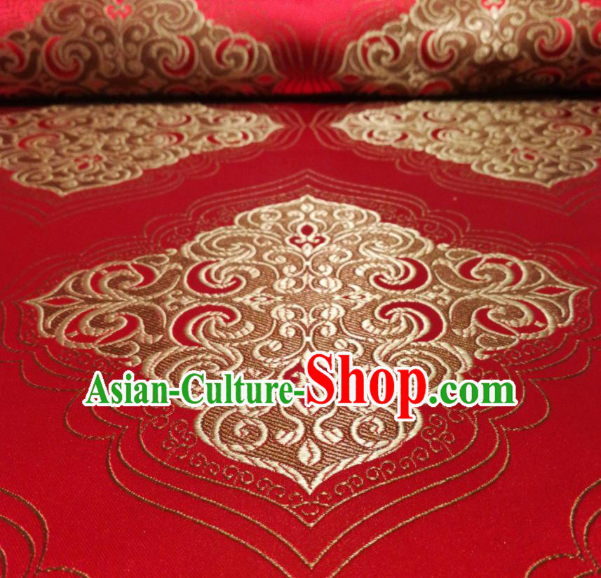 Chinese Royal Square Pattern Design Red Brocade Fabric Asian Traditional Satin Silk Material