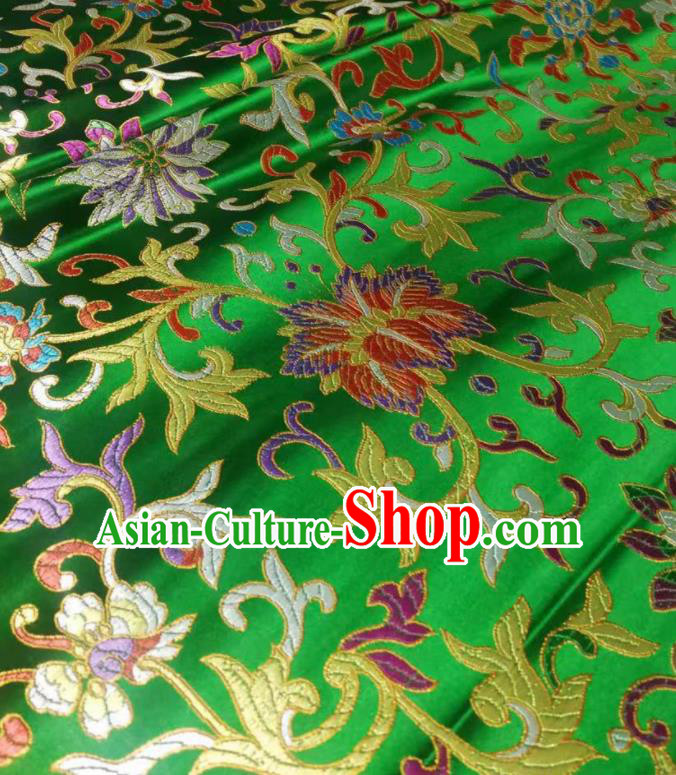 Chinese Royal Twine Floral Pattern Design Green Brocade Fabric Asian Traditional Satin Silk Material