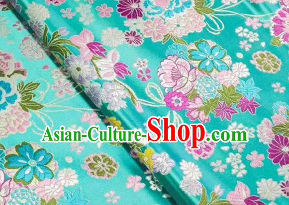 Chinese Royal Daisy Peony Pattern Design Blue Brocade Fabric Asian Traditional Satin Silk Material
