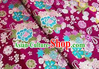 Chinese Royal Daisy Peony Pattern Design Wine Red Brocade Fabric Asian Traditional Satin Silk Material