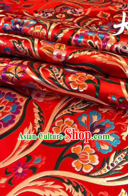 Chinese Classical Embroidered Pattern Design Red Nanjing Brocade Fabric Asian Traditional Satin Silk Material