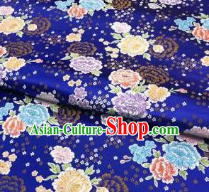 Chinese Classical Embroidered Peony Pattern Design Royalblue Brocade Fabric Asian Traditional Satin Silk Material